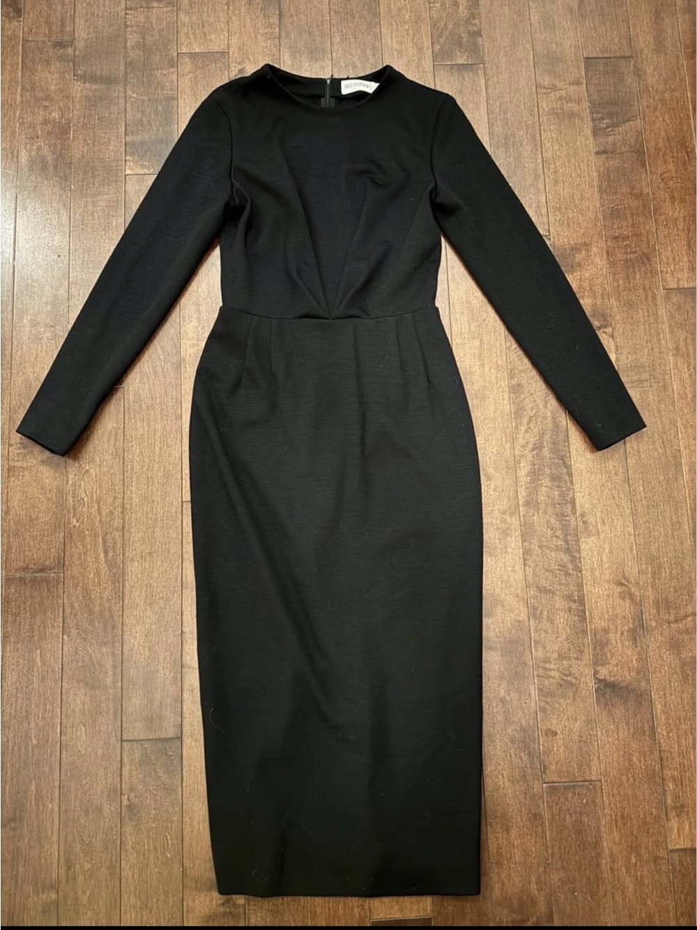 Holt Renfrew Long-Sleeve Black Midi Dress with Tailored Waist